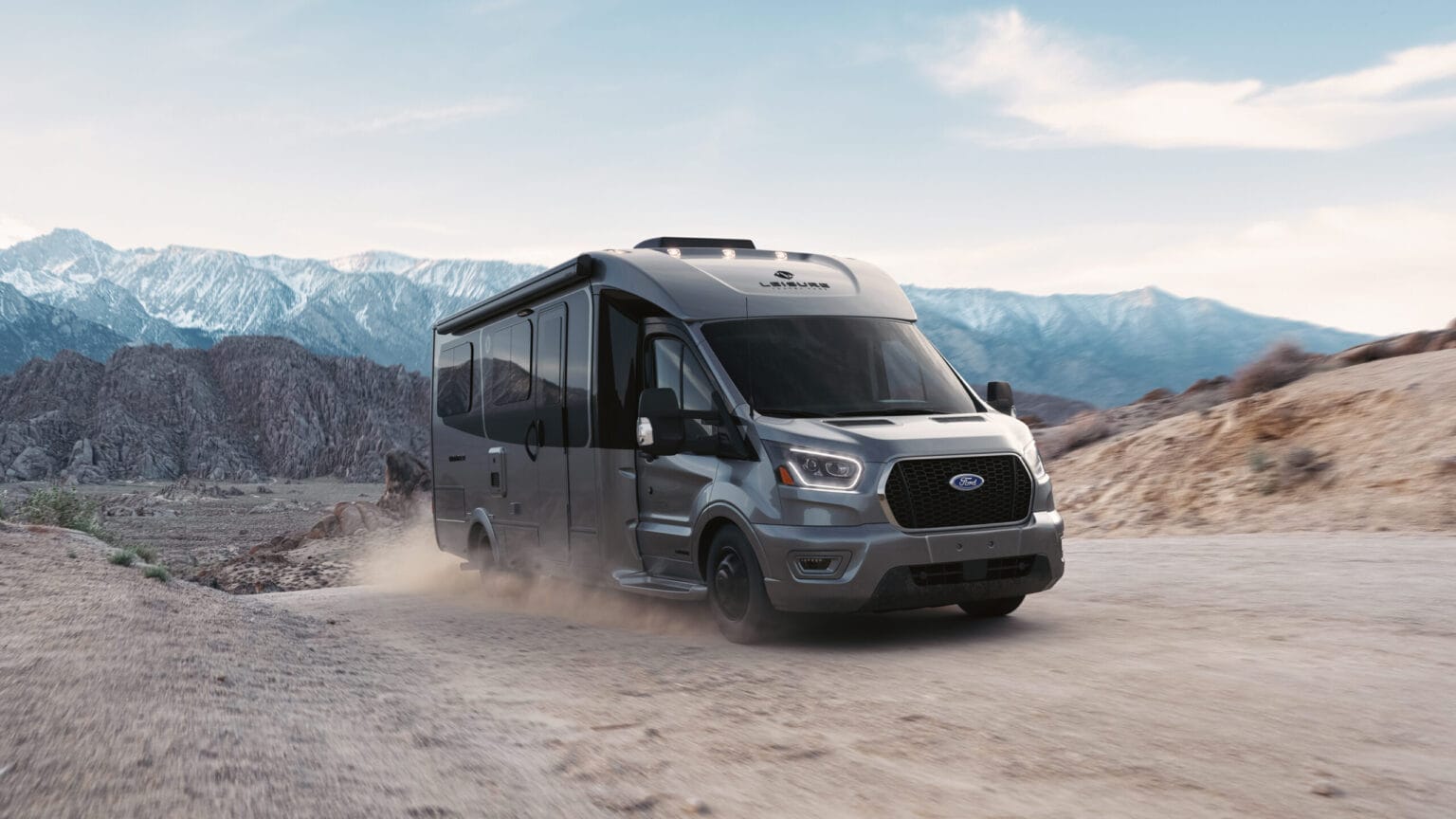 Leisure Travel Vans Wonder FX CGI Motorhome in Carbon on a dirt road